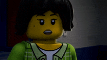 a close up of a lego figure with a surprised expression on her face