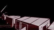 a black and white drawing of a building with a red background .