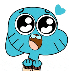 gumball from the amazing world of gumball is a cartoon character with big eyes and a heart in his mouth .