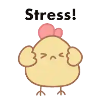 a cartoon chicken with a heart on its head and the words stress written above it