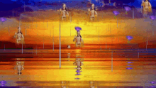 a computer generated image of a sunset with a reflection in the water