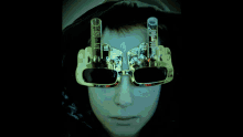 a person wearing a pair of sunglasses that have the middle finger up