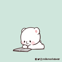a cartoon of a bear reading a book with the hashtag milkmochabear on the bottom