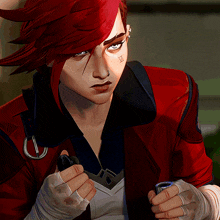 a woman with red hair has a tattoo on her forehead that says xii