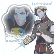 a cartoon drawing of a man with the words i love you behind him
