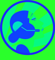 a blue and green circle with a silhouette of a man wearing a hat and sunglasses