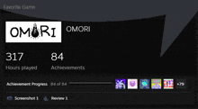 a screenshot of a game called omori has 84 achievements