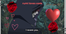 rumi loves code i love you too and i revere you are displayed