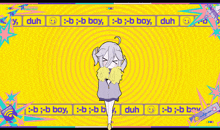 a cartoon of a girl dancing on a yellow background with a smiley face .