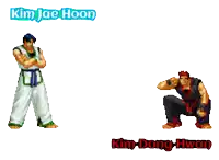 a pixel art of kim jae hoon and kim dong hwan standing next to each other