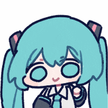 a cartoon drawing of a girl with blue hair and cat ears