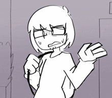a black and white drawing of a person making a face