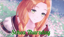 a picture of a girl with the words " schea thursday " below her
