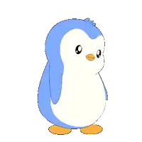 a blue and white penguin with a yellow beak is standing on a white background