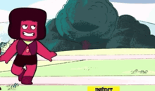 a cartoon character is standing in a field with a yellow sign that says inedit on it