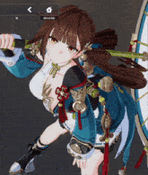 a girl holding a bow and arrow with a share button in the corner