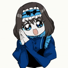 a drawing of a girl wearing a blue shirt