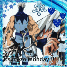 a picture of two anime characters with the caption " it 's mezo monday "