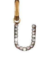 a gold letter u pendant with diamonds on it
