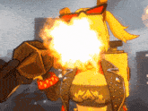 a cartoon drawing of a woman holding a gun with fire coming out of it