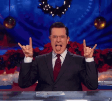 Stephen Colbert Rock On GIF - Stephen Colbert Rock On Rock N Roll GIFs