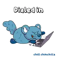 a cartoon of a mouse using a laptop with the words dialled in chill chinchilla