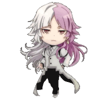 a chibi drawing of a person with pink hair and white hair