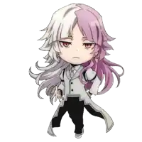 a chibi drawing of a person with pink hair and white hair