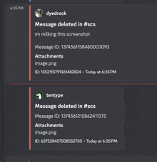 a screenshot of a discord conversation between dyedrock and tetype