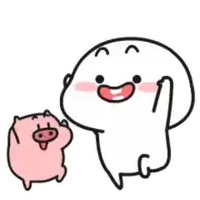a cartoon character and a pig are standing next to each other on a white background .