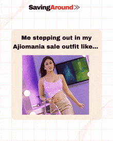 a picture of a woman with the words " me stepping out in my ajomania sale outfit like ... "