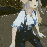 a cartoon girl with a badge that says ' a ' on it is standing on a sidewalk