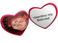 a heart shaped mirror with a picture of a man and the words " valentino my beloved " on it