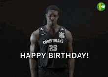 a man wearing a corinthians jersey says " happy birthday "