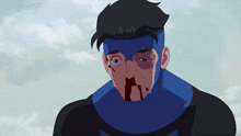 a cartoon character with blood on his face