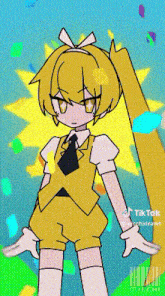 a cartoon of a girl in a yellow suit and tie .
