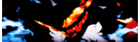 a red and blue fire is coming out of a black background