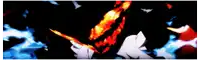 a red and blue fire is coming out of a black background