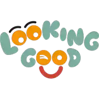 a logo for looking good with a smiling face in the middle