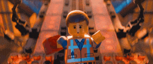 emmett from the lego movie is wearing a life jacket