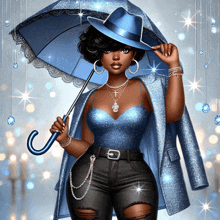 a woman wearing a blue hat and holding an umbrella