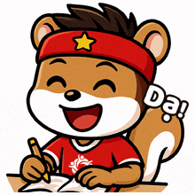 a cartoon of a squirrel wearing a red headband with a yellow star on it