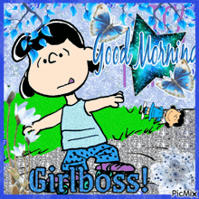 a cartoon of lucy brown says good morning girlboss