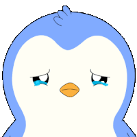 a penguin with tears coming out of its eyes