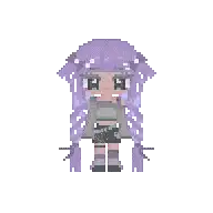 a pixel art drawing of a girl with purple hair .