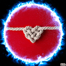 a red circle with a rope in the shape of a heart and pixiz written on the bottom