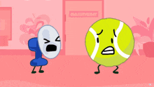 a cartoon drawing of a blue pony standing next to a green object that looks surprised