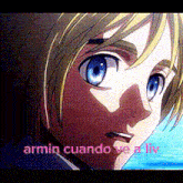 a close up of a person 's face with the words armin cuando ve a liv on it