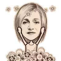 a cartoon drawing of a woman with flowers in her hair