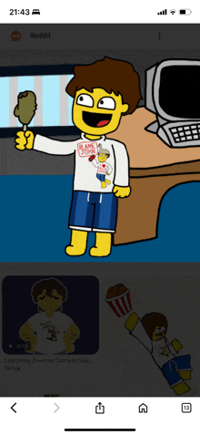 a phone screen shows a cartoon of a boy holding an ice cream stick